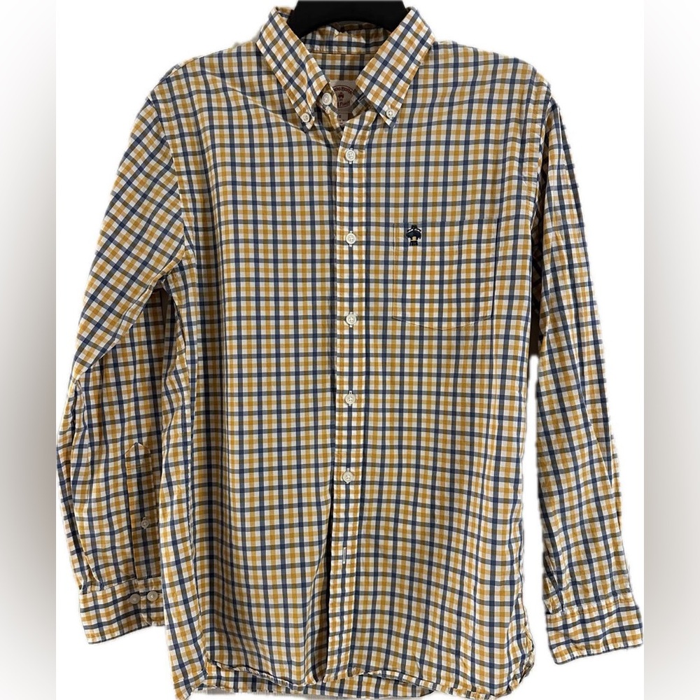 EUC Brooks Brothers Red Fleece Yellow-Blue Plaid Long Sleeve Cotton Mens Shirt